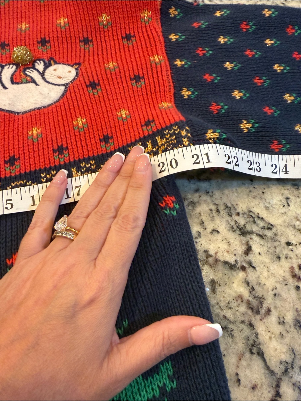 Vintage Sweater Loft Christmas Navy & Red Cat Patchwork Cardigan Sweater - Picture 9 of 10